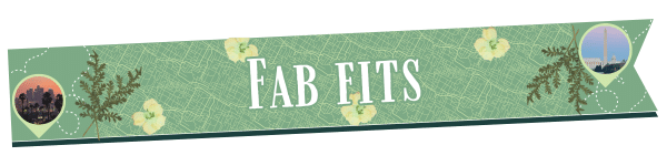 A green banner with faint leaves, yellow flowers, and the words FAB FITS in white. Small circular photos of city skylines and leafy branches—plus “A New You Checklist”—decorate the left and right sides, inspiring you to start winging it with style.